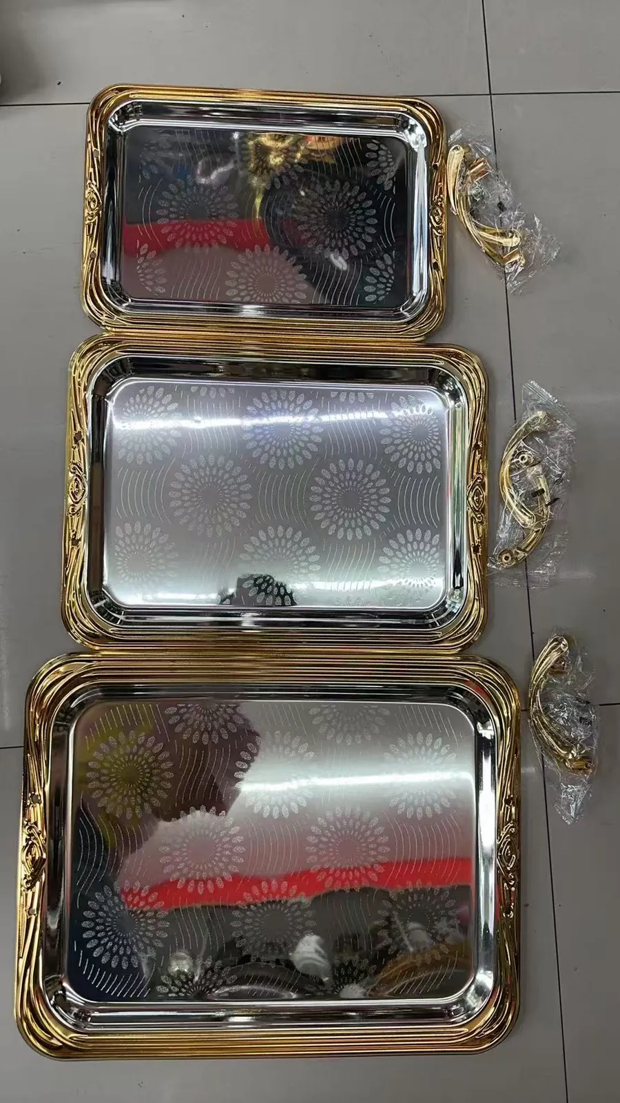 长方形铁制托盘12#花纹双色