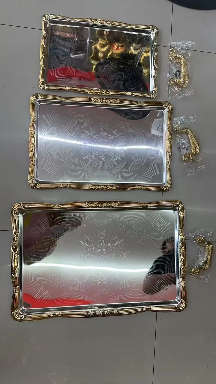 长方形铁制托盘压花33#花纹银色