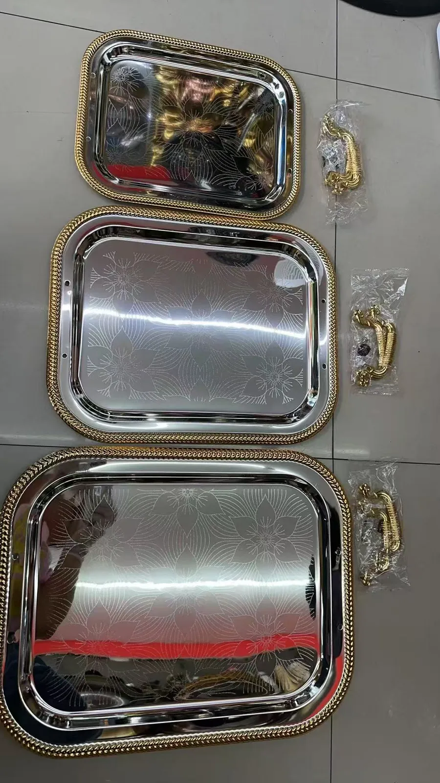 长方形铁制托盘13#花纹银色